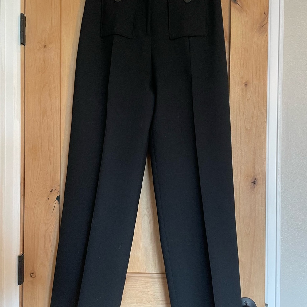 Sézane Dan Trousers | Hemmed Black Wool Blend Wide Leg Pants | Size 40 (US 8) - Picture 3 of 9